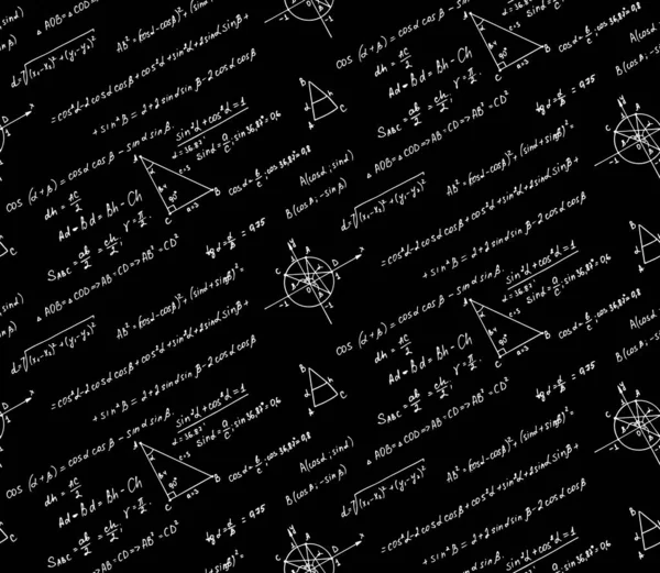 ヴィンテージ教育の背景 三角法理論と黒板上の数式式 ベクトル手描きのシームレスなパターン — ストックベクタ