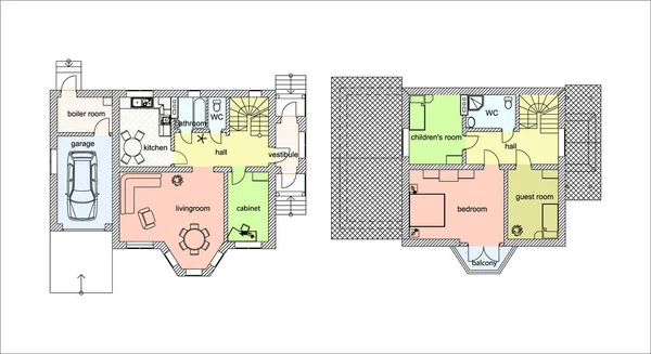 Architectural Floor Plans Suburban Houses Set Ground Floor Blueprints Vector — Stock Vector
