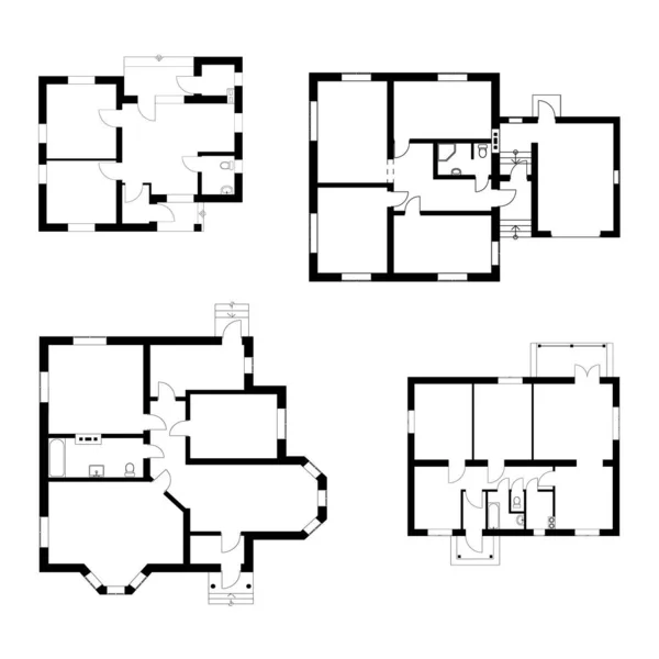 Set Von Entwürfen Für Das Erdgeschoss Vector Unmöblierte Grundrisse Für — Stockvektor