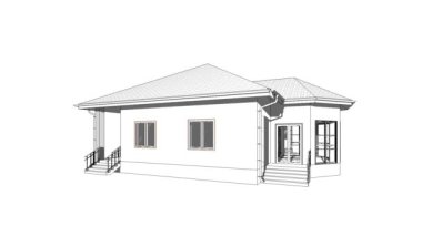 Üç boyutlu lüks konutlar sonsuz rotasyon. Banliyö evinde 3D çizim. Mimari tema.