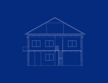 İki katlı detaylı bina. Kasaba genelinde kesişen evler. Vektör planı.