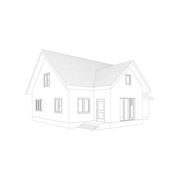 现代豪华住宅外观的矢量线框视角 基于白色背景的村舍三维矢量模型 — 图库矢量图片