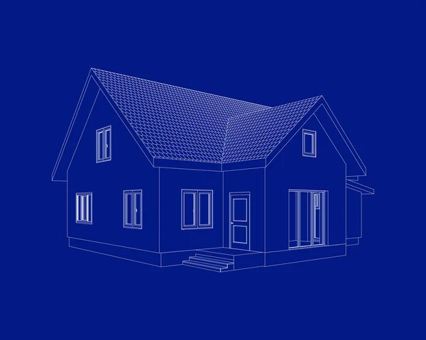 Modelo Casa Suburbana Desenho Edifício Moderno Projeto Cottage Fundo Azul — Vetor de Stock