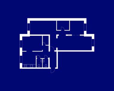 Mobilyalı modern ofis içi. Vektör taslağı. Mimari arka plan.