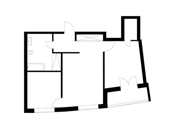 Svart Och Vitt Planlösning Modern Omöblerad Lägenhet För Din Design — Stock vektor
