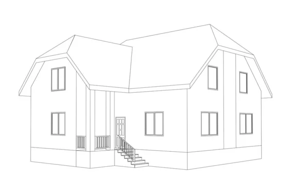 Model Domu Przedmieściach Rysunek Nowoczesnego Budynku Projekt Domku Białym Tle — Wektor stockowy
