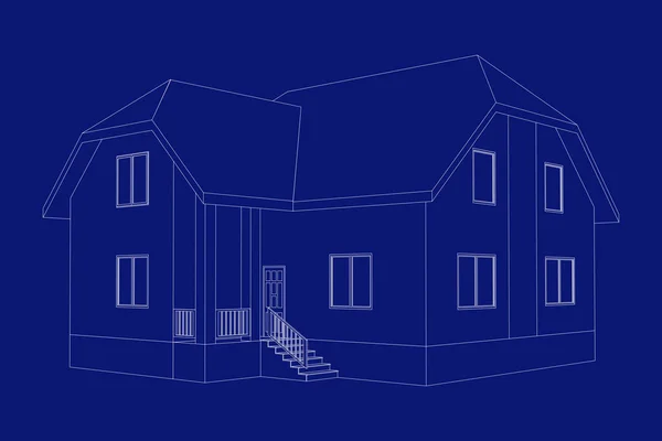 Modelo Casa Suburbana Desenho Edifício Moderno Projeto Cottage Fundo Branco — Vetor de Stock