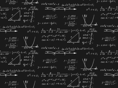 Geçmiş eğitim geçmişi. Trigonometri hukuku teorisi ve matematiksel formül denklemi tahtada. Vektör elle çizilmiş pürüzsüz desen.
