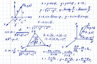 Klasik eğitim geçmişi. Trigonometri hukuk teorisi ve çalışma kitabındaki matematiksel formül denklemi. Vektör el çizimi illüstrasyon.