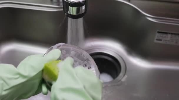 Mulheres Limpando Pia Cozinha Com Esponja — Vídeo de Stock