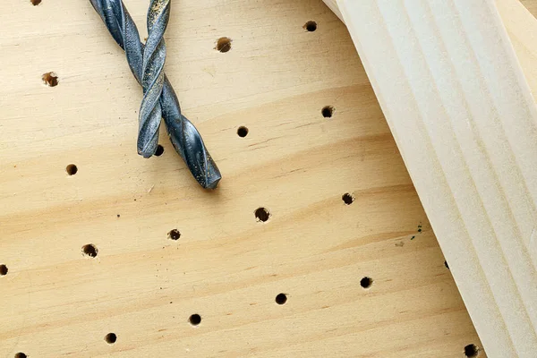 Drill Bits Wooden Table — Stock Photo, Image
