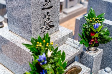 Bir Japon mezarını ziyaret etme manzarası