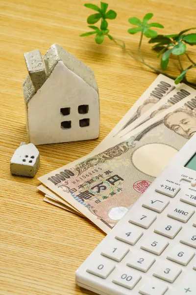 Japanese Money Miniature House Calculator — Stock Photo, Image