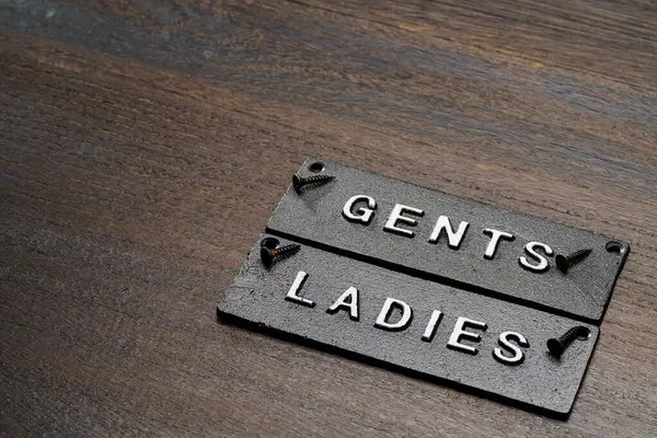 Restroom Sign Wooden Table — Stock Photo, Image