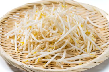 Bambu Colander 'da taze fasulye filizleri