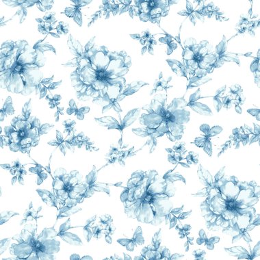 Basit arkaplanlı mavi çiçek desen tasarımı 