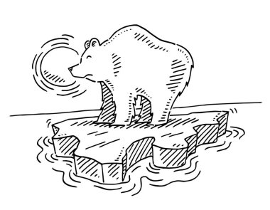 Hand-and-drawn vector drawing of a Polar Bear On a Melting Ice, Global Warming Symbol. Black-and-White sketch on a transparent background (.eps-file). Included files are EPS (v10) and Hi-Res JPG.