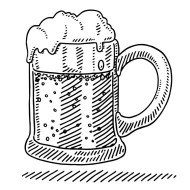Hand-drawn vector drawing of a Beer Mug. Black-and-White sketch on a transparent background (.eps-file). Included files are EPS (v10) and Hi-Res JPG.