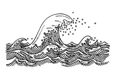 Hand-drawn vector drawing of a Big Wave at the Sea. Black-and-White sketch on a transparent background (.eps-file). Included files are EPS (v10) and Hi-Res JPG.