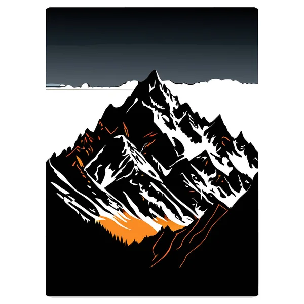Papel Pintado Vectorial Con Paisaje Una Cordillera Majestuosa Montaña Con — Archivo Imágenes Vectoriales