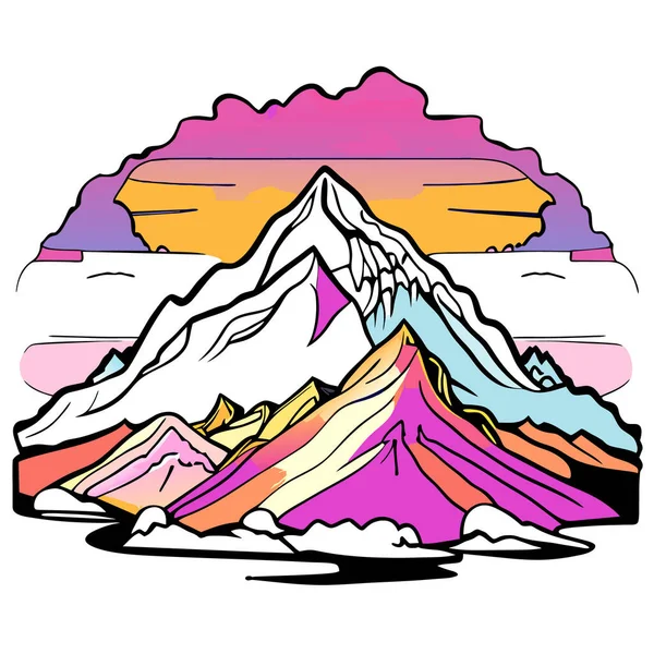 雪の山の雄大な山脈とベクトル壁紙帽をかぶったピークと広々とした氷河 ポスターアート 豊かな色の空 — ストックベクタ
