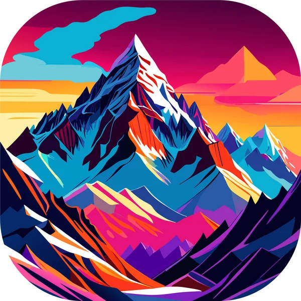 Vektor Wallpaper Dengan Pemandangan Pegunungan Megah Pegunungan Dengan Puncak Berpuncak - Stok Vektor