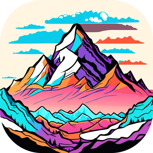 Papel Pintado Vectorial Con Paisaje Una Cordillera Majestuosa Montaña Con — Archivo Imágenes Vectoriales