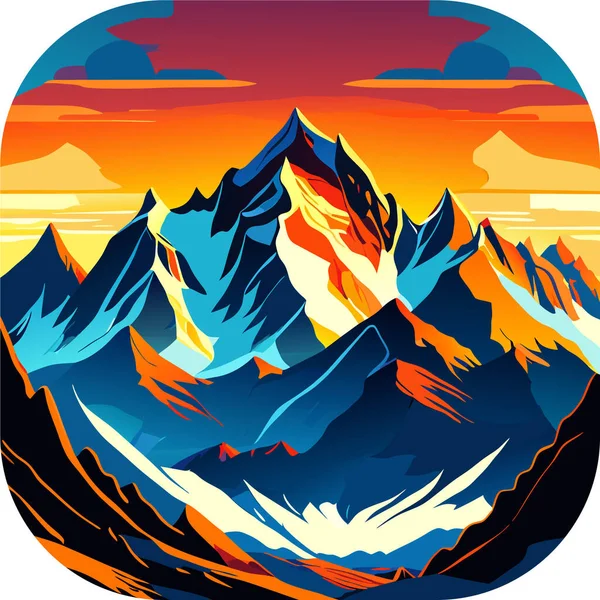 stock vector Vector wallpaper with a landscape, a mountain majestic mountain range with snow-capped peaks and sprawling glaciers, poster art , richly colored skies.