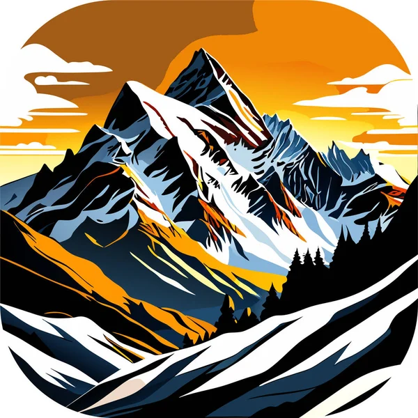 Vektor Wallpaper Dengan Pemandangan Pegunungan Megah Pegunungan Dengan Puncak Berpuncak - Stok Vektor