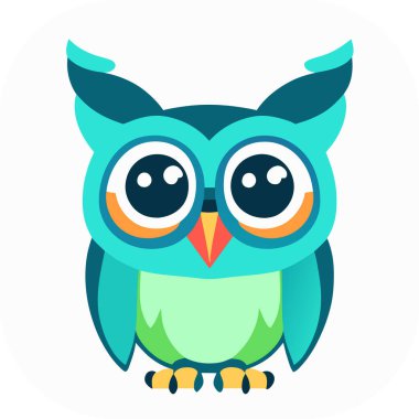 tapılası çizgi film baykuşu, beyaz, pastel mavi, ve pembe, logo, düz dizayn baykuş çizgi film ikonu çizimi