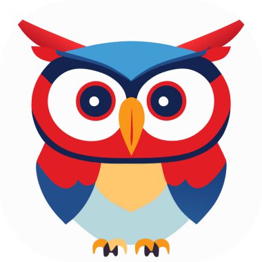 tapılası çizgi film baykuşu, beyaz, pastel mavi, ve pembe, logo, düz dizayn baykuş çizgi film ikonu çizimi