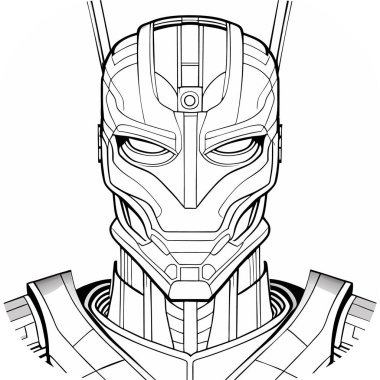 Siberpunk Metalik Portre Sanatı, Hiperrealizm, Bilimkurgu vektörü, siyah-beyaz illüstrasyon kafası. Fütürist logo. posta tasarımı, simge, tişört