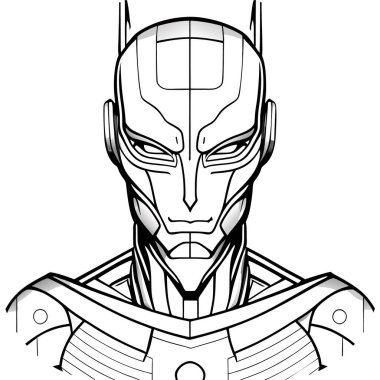 Siberpunk Metalik Portre Sanatı, Hiperrealizm, Bilimkurgu vektörü, siyah-beyaz illüstrasyon kafası. Fütürist logo. posta tasarımı, simge, tişört