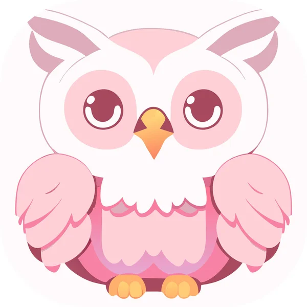 Adorable Cartoon Owl White Pastel Blue Pink Logo Flat Design — Stock Vector