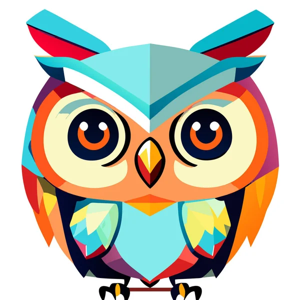 Adorable Hibou Dessin Animé Blanc Bleu Pastel Rose Logo Dessin — Image vectorielle