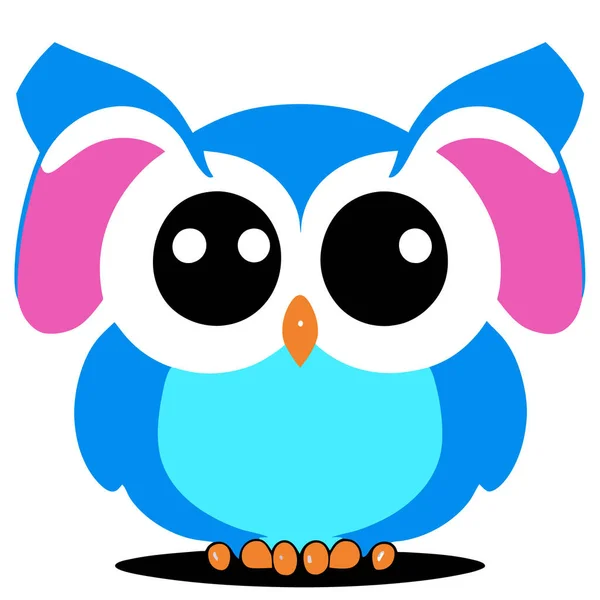 Adorable Cartoon Owl White Pastel Blue Pink Logo Flat Design — Stock Vector