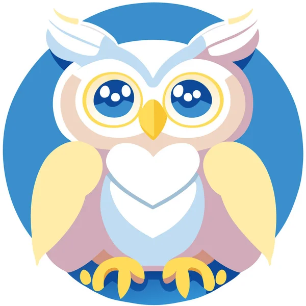 Tapılası Karikatür Baykuşu Beyaz Pastel Mavi Pembe Logo Düz Dizayn — Stok Vektör