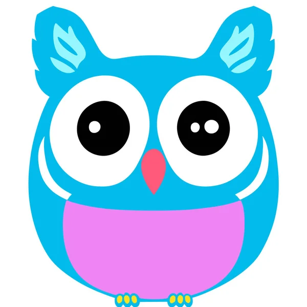 可爱的卡通猫头鹰 淡蓝色和粉色 平面设计猫头鹰卡通图标矢量插图 — 图库矢量图片