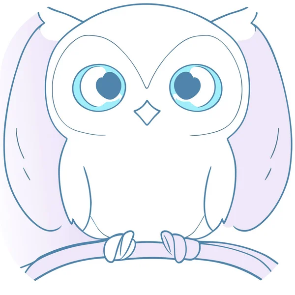 Bedårande Tecknad Uggla Vit Pastell Blå Och Rosa Logotyp Platt — Stock vektor