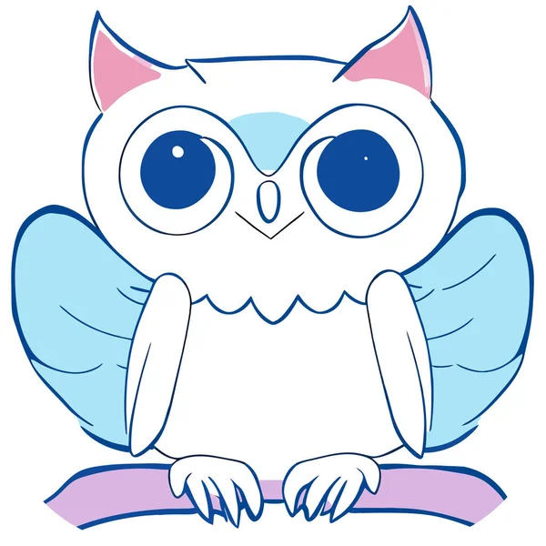 Tapılası Karikatür Baykuşu Beyaz Pastel Mavi Pembe Logo Düz Dizayn — Stok Vektör