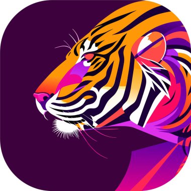 Vektör çizimi. Nakış, Kaplan Başı Vektör Kaplanı, vektör sanatı, siyah arkaplan, nakışçı kaplan başı, 