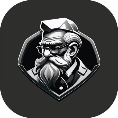 zeki bilim adamı maskotu, klasik, logo, temiz, katı renk, klipsli sanat tarzı, vektör stili, çılgın bilim adamı, klasik logo çizgisi sanat konsepti siyah-beyaz, el çizimi.