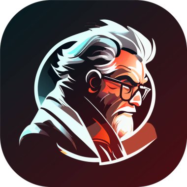 zeki bilim adamı maskotu, klasik, logo, temiz, katı renk, klipsli sanat tarzı, vektör stili, çılgın bilim adamı, klasik logo çizgisi sanat konsepti siyah-beyaz, el çizimi.