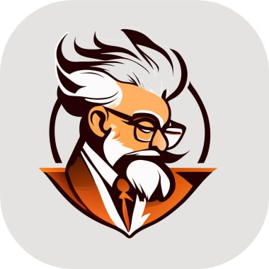 zeki bilim adamı maskotu, klasik, logo, temiz, katı renk, klipsli sanat tarzı, vektör stili, çılgın bilim adamı, klasik logo çizgisi sanat konsepti siyah-beyaz, el çizimi.