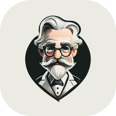 zeki bilim adamı maskotu, klasik, logo, temiz, katı renk, klipsli sanat tarzı, vektör stili, çılgın bilim adamı, klasik logo çizgisi sanat konsepti siyah-beyaz, el çizimi.