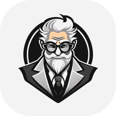 zeki bilim adamı maskotu, klasik, logo, temiz, katı renk, klipsli sanat tarzı, vektör stili, çılgın bilim adamı, klasik logo çizgisi sanat konsepti siyah-beyaz, el çizimi.