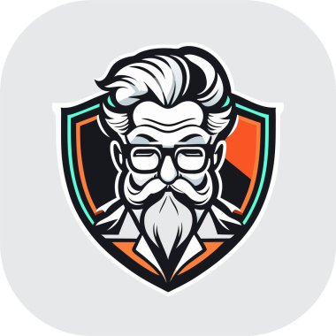 zeki bilim adamı maskotu, klasik, logo, temiz, katı renk, klipsli sanat tarzı, vektör stili, çılgın bilim adamı, klasik logo çizgisi sanat konsepti siyah-beyaz, el çizimi.