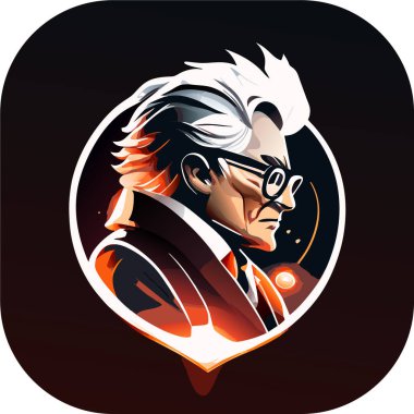 zeki bilim adamı maskotu, klasik, logo, temiz, katı renk, klipsli sanat tarzı, vektör stili, çılgın bilim adamı, klasik logo çizgisi sanat konsepti siyah-beyaz, el çizimi.