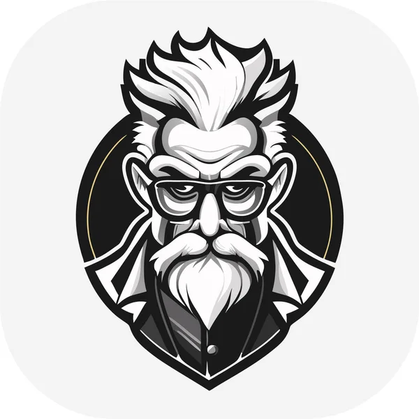 zeki bilim adamı maskotu, klasik, logo, temiz, katı renk, klipsli sanat tarzı, vektör stili, çılgın bilim adamı, klasik logo çizgisi sanat konsepti siyah-beyaz, el çizimi.