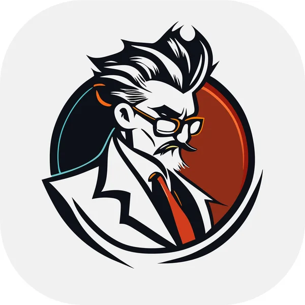 zeki bilim adamı maskotu, klasik, logo, temiz, katı renk, klipsli sanat tarzı, vektör stili, çılgın bilim adamı, klasik logo çizgisi sanat konsepti siyah-beyaz, el çizimi.